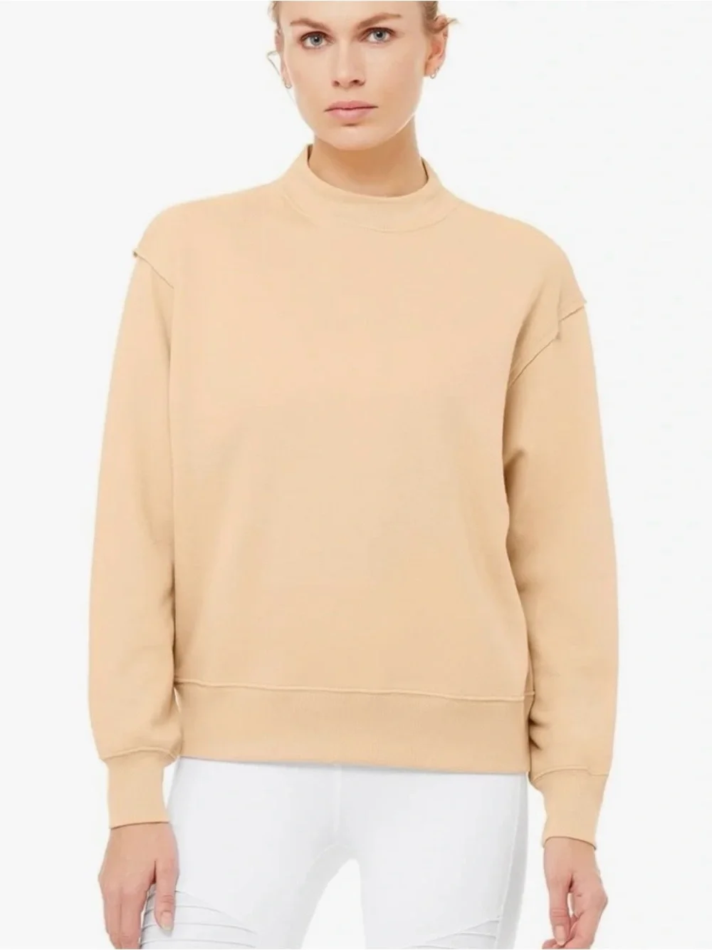 Alo Yoga Freestyle Sweater Mock Neck Beige Size Small Casual Travel Lounge